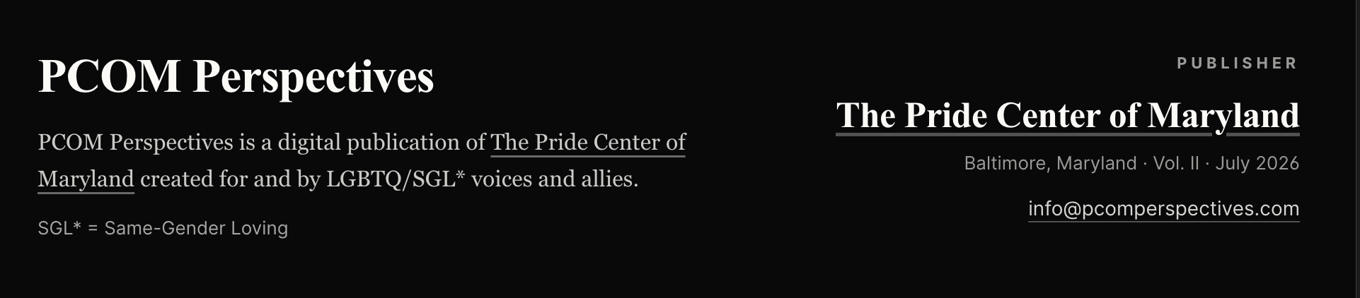 PCOM Perspectives — The Pride Center of Maryland publisher information